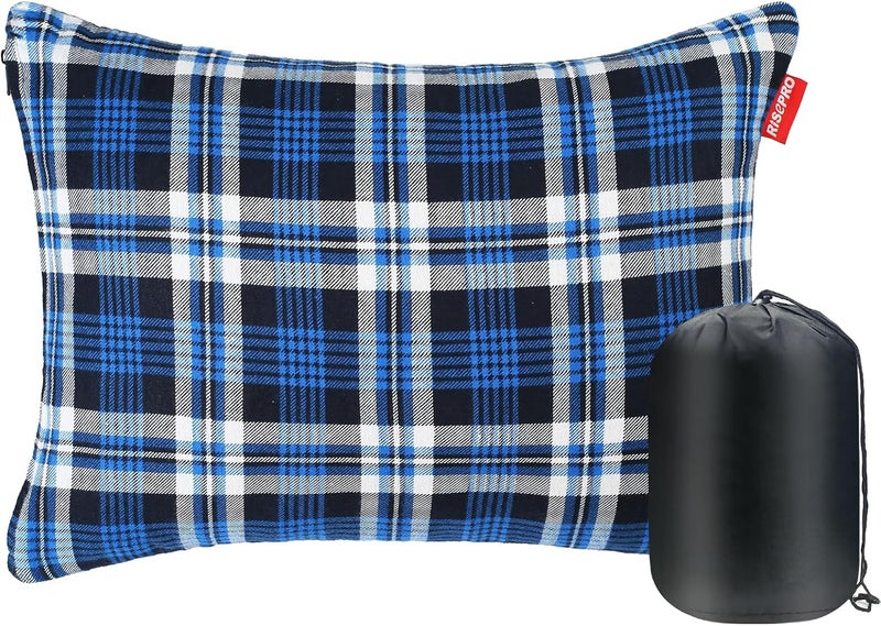RISEPRO Outdoor Camping Pillow Lightweight, Compressible, Flannel Travel Pillow Cases, Washable Removable Pillow Cover Camping and Backpacking Blue - Image 1